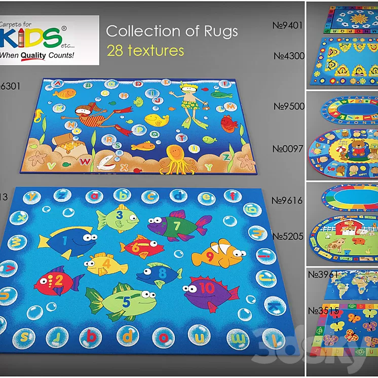 Collection rugs Carpets for Kids 3D Model