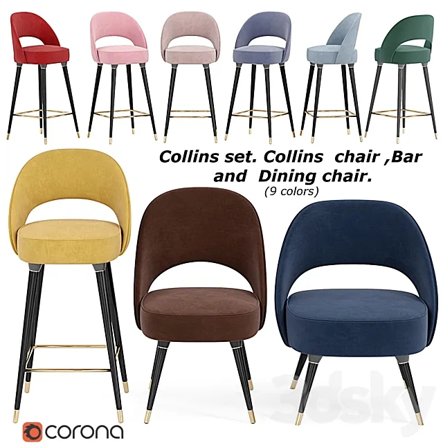 Collins set.Collins chair Bar and dining chair 3D Model