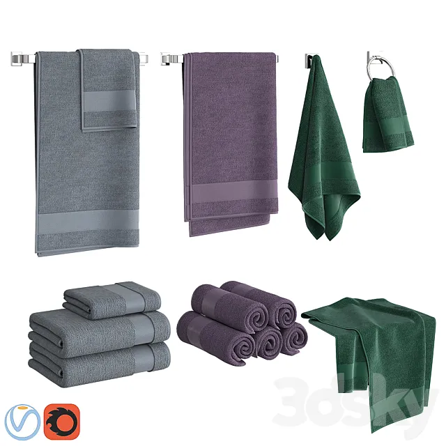 Color Towels Set 3D Model