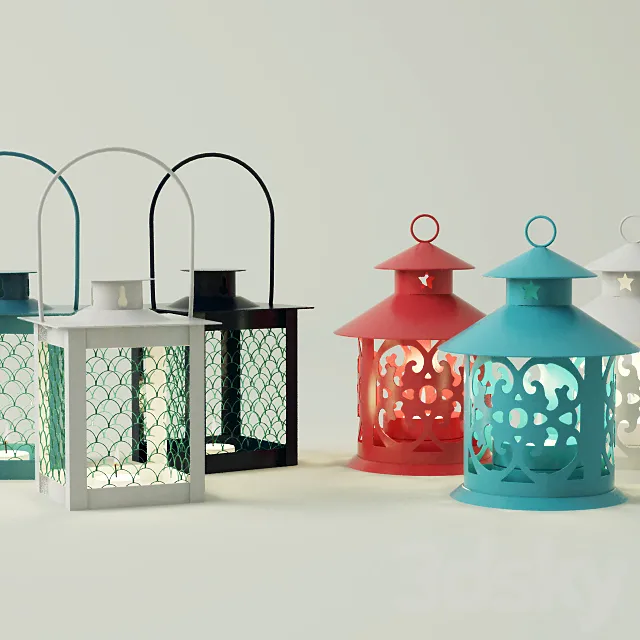 Coloured lanterns & tealightholders 3DModel