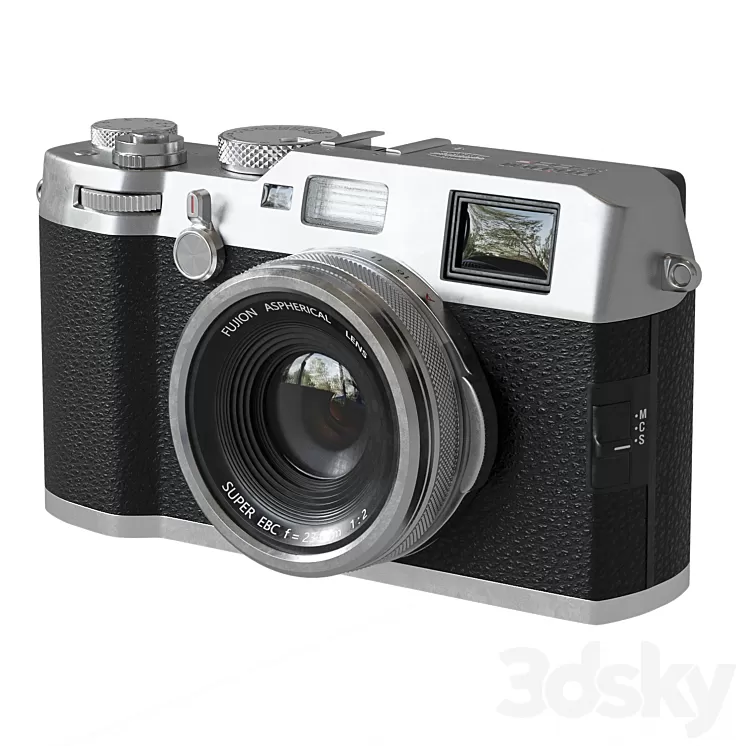 Compact Premium Fujifilm X100F Silver Camera 3D Model
