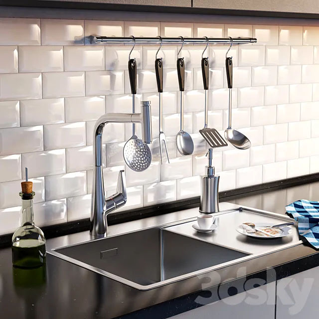 Complete kitchen sink. Artinox + Hansgrohe 3DModel