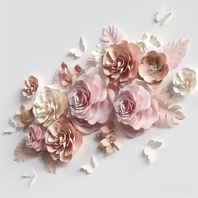Composition of paper flowers 3D Model