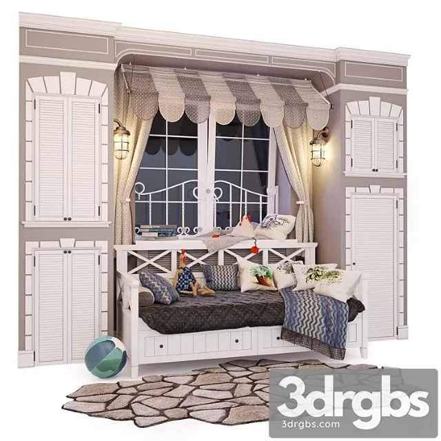 Composition Under The Window Bed Sofa Ocean 3D Model Free