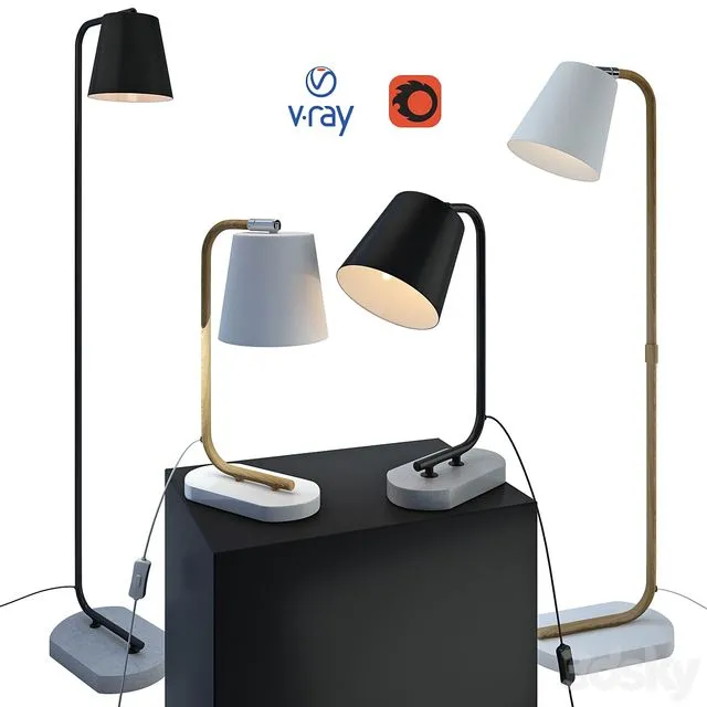 CONA table and floor lamps from the company LUCIDE Belgium 3D Model