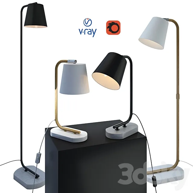 CONA table and floor lamps from the company LUCIDE Belgium. 3D Model