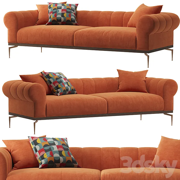 Concerto - Orange 3-seater Sofa 3D Model Free