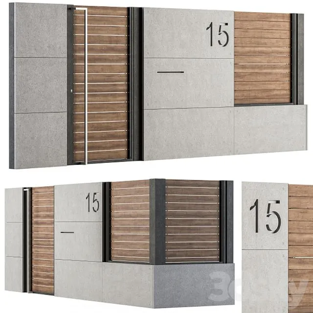 Concrete and Wood Fence Set 02 3D Model