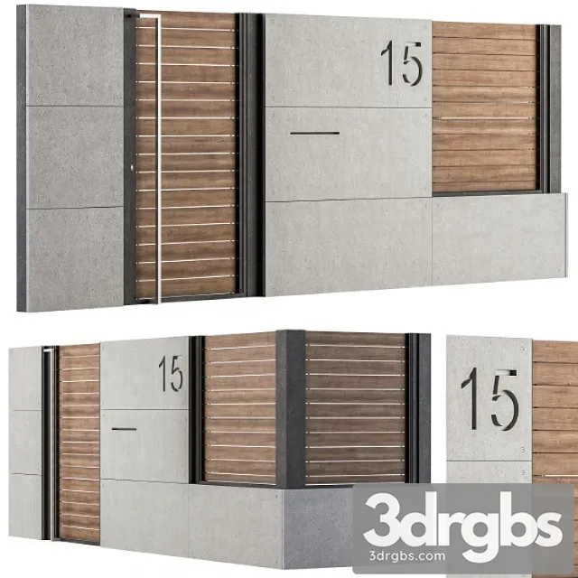 Concrete and Wood Fence Set 02 3D Model Download