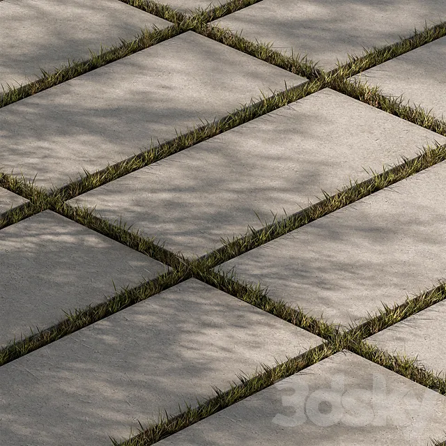 Concrete Slab with Grass - Paving 03 3D Model