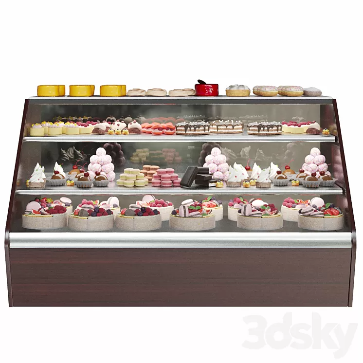 Confectionery. Refrigerator with sweets and desserts. Cake 3D Model Free