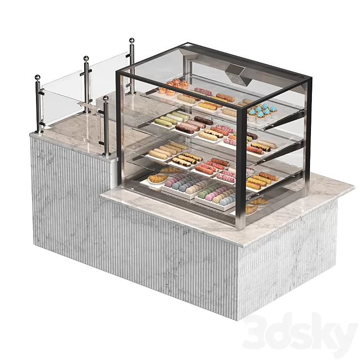 Confectionery showcase with eclairs 3D Model Free