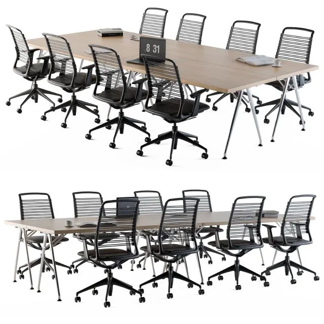 Conference Table Set For Office 3D Model