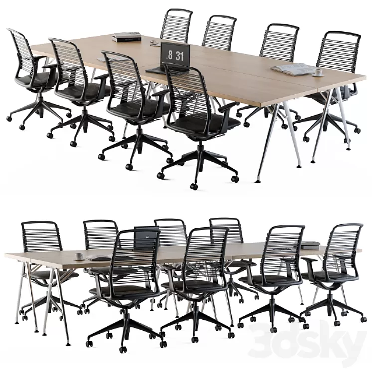 Conference Table Set For Office 3D Model