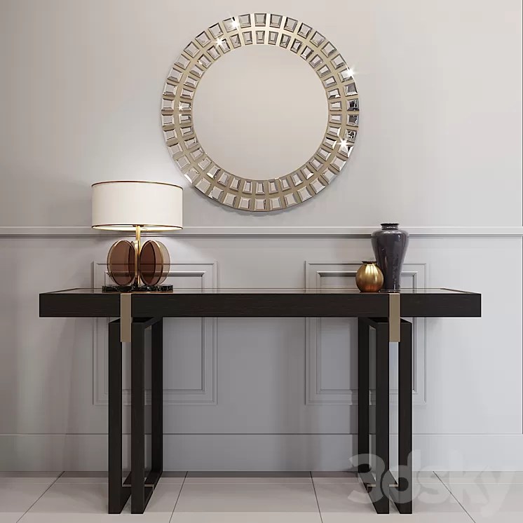 Console Seoul + Desk lamp Budapest + Mirror M10094 3D Model