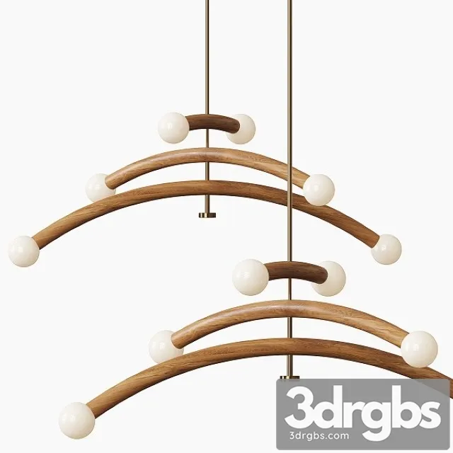 Contemporary Bleached White Oak and Brass LED Chandelier 3D Model Free