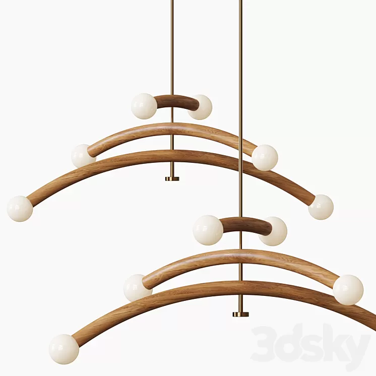 Contemporary Bleached White Oak and Brass LED Chandelier 3D Model Free