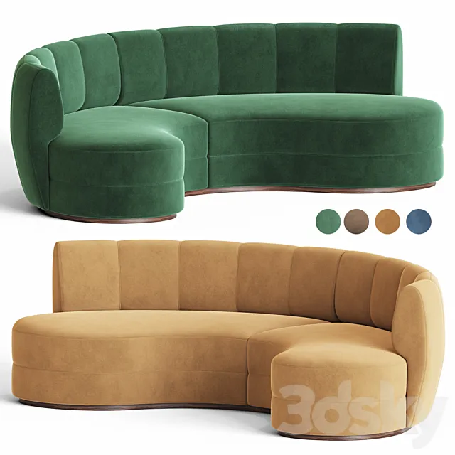 Contemporary curved velvet sofa 3D Model