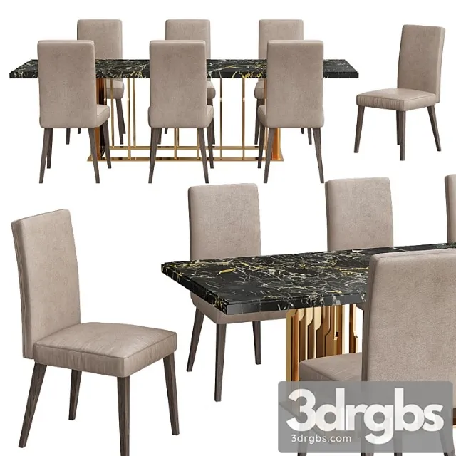 Contemporary designer italian marble rectangular dining table set 2 3D Model Free