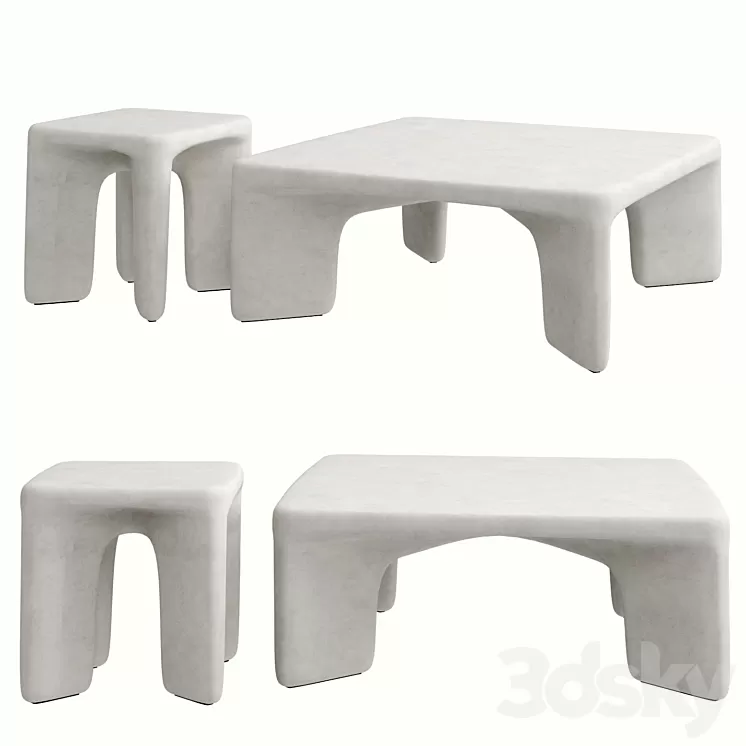 Contemporary Low Leg Concrete Tables 3D Model