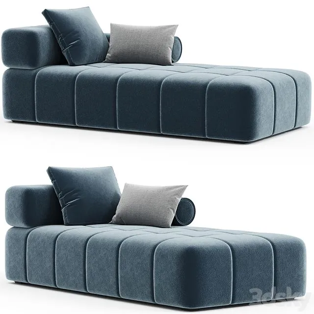 Contemporary Modular Sofa Settee in Velvet Blue Marine with metal base 01 3D Model