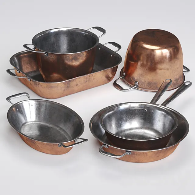 Copper Cookwares Set 3D Model