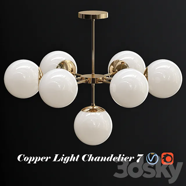 Copper light chandelier 7 3DModel