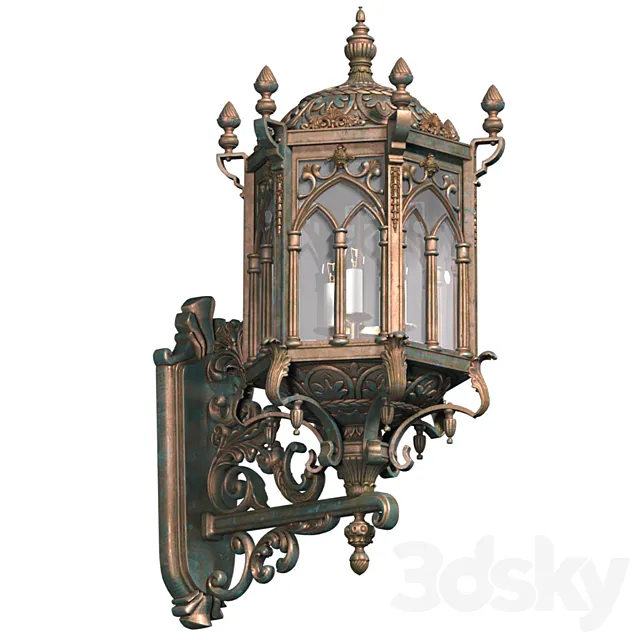 Copper outdoor wall Lantern lamp in oriental style. Arabic Streetlight Wall Lighted Copper Sconce 3D Model