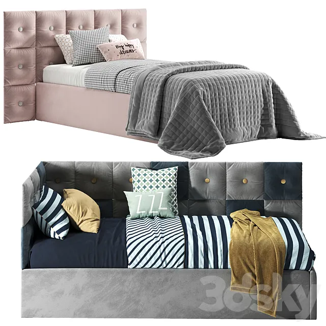 Corner bed with Pillow panels 3DModel