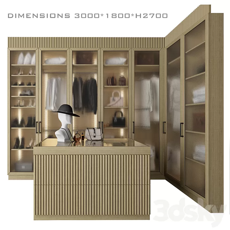 Corner dressing room with an island_3 3D Model Free
