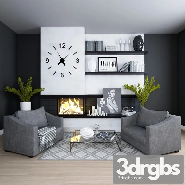 Corner fireplace 2 3D Model Free