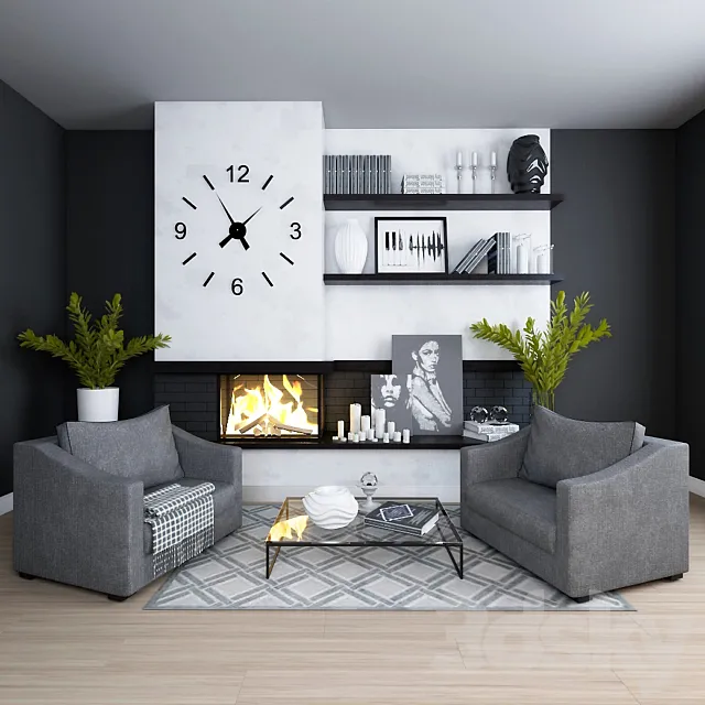 Corner fireplace 3DModel