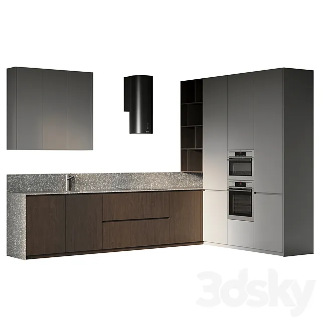 Corner kitchen in dark colors Free Download