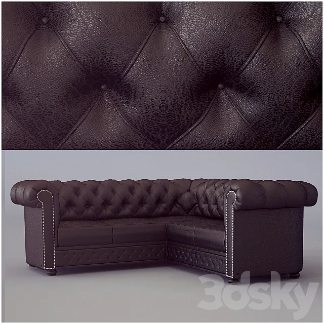 Corner sofa Chesterfield Classic Corner Suite Antique Brown 3D Model