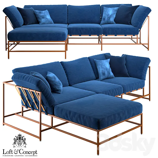 Corner sofa Indigo Denim and copper Sectional 3D Model