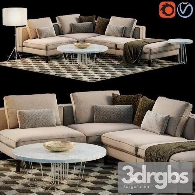 Corner Sofa Set 01 3D Model Free