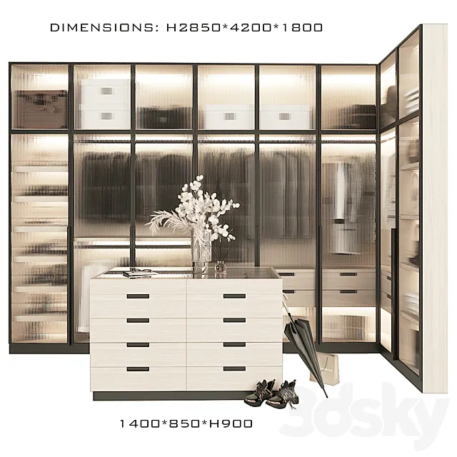 Corner wardrobe with island 3D Model