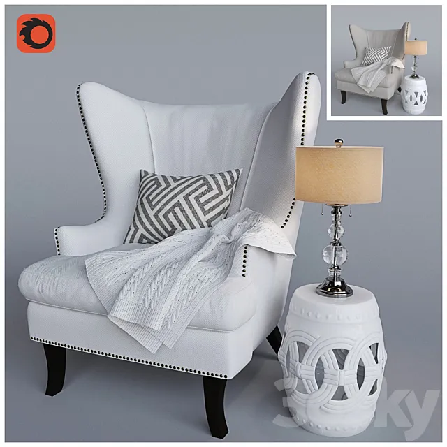 Corona armchair and knitted plaid 3D Model