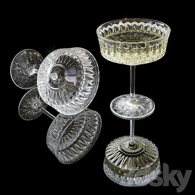 Corrugated glass goblet with wine 3D Model