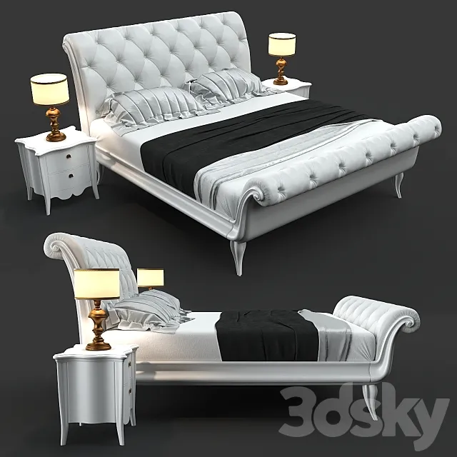 CorteZari Gaston bed Sofia bedside & lamp 3D Model