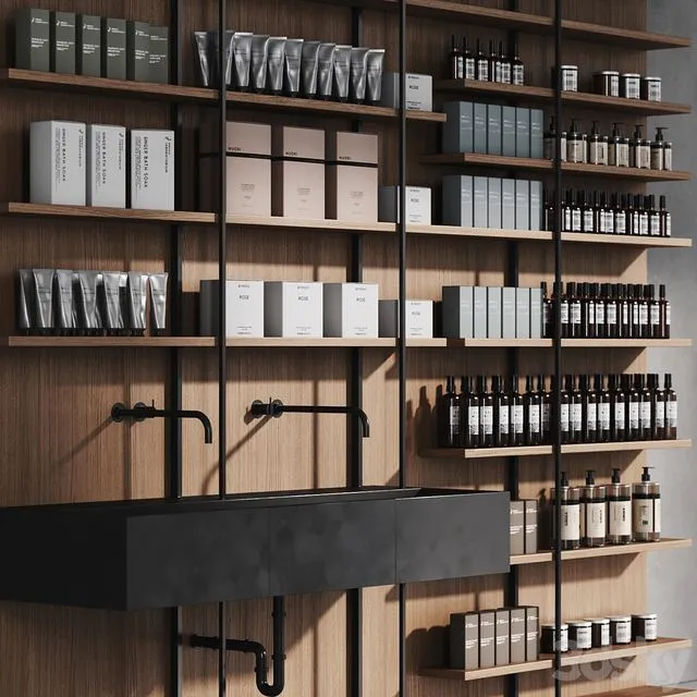 Cosmetic set wooden shelving 3D Model