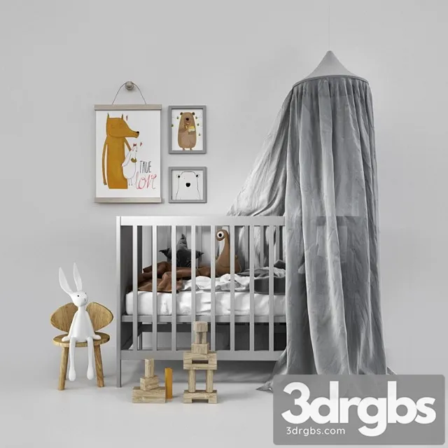 Cot with Canopy 3D Model Free