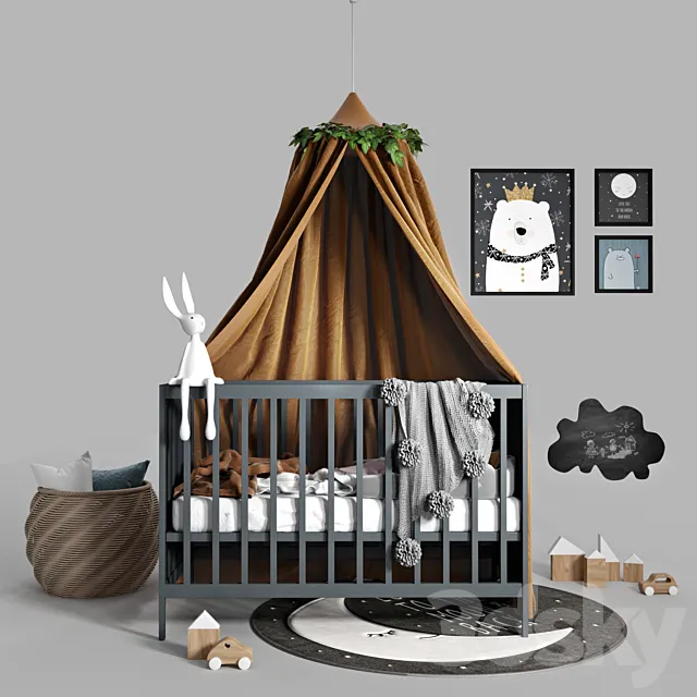 Cot with canopy 3DModel