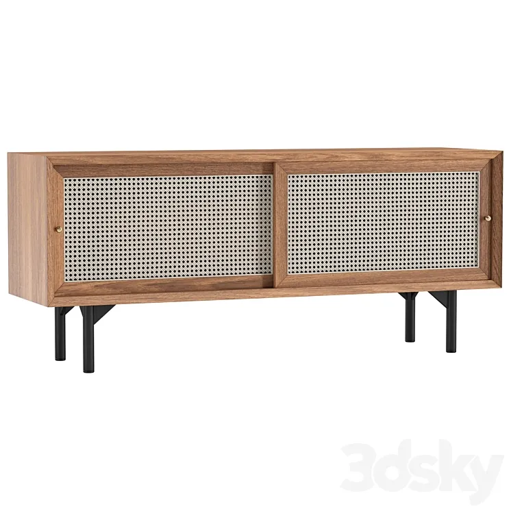 Cottage Natural TV Stand with Rattan Woven Doors 3D Model Free