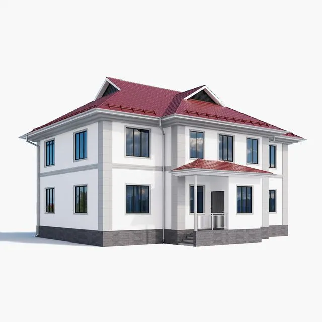 Cottage with red roof 3D Model