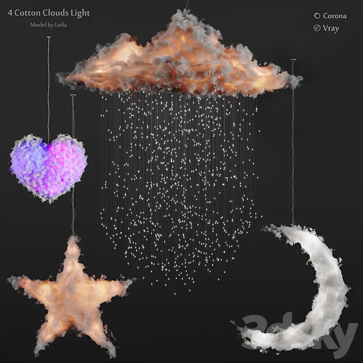Cotton clouds lights 3D Model Free