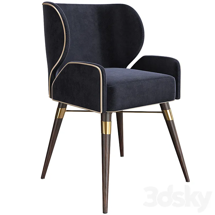 Cotton Louis I Dining Chair Walnut Legs Brass 3D Model Free