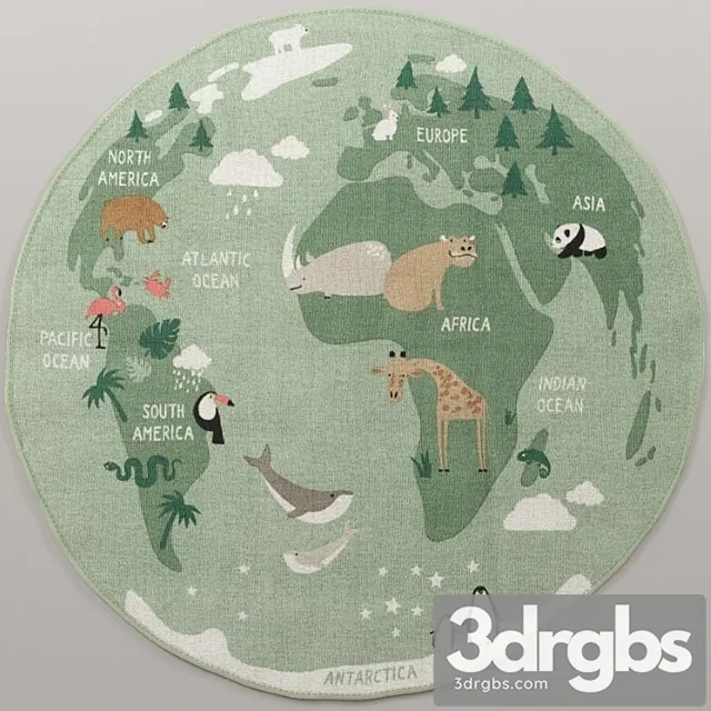 Cotton mat world map hm home 3D Model Free
