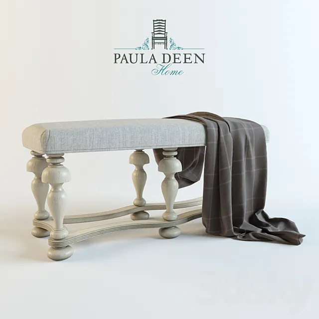 Couch Bench with Upholstered Seat 3D Model