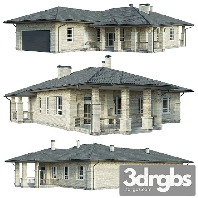 Country House With Garage 3D Model Free